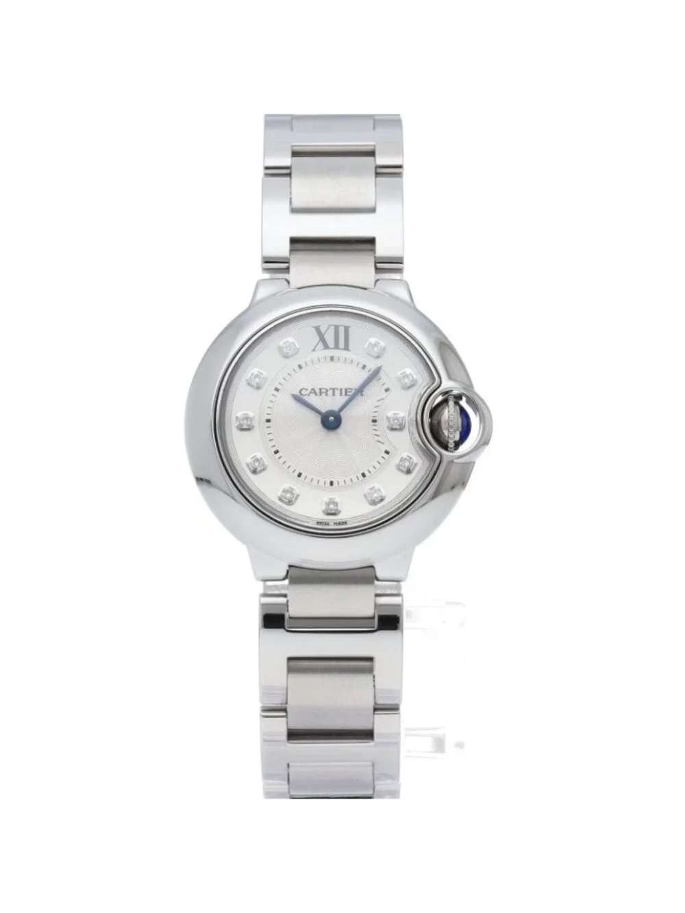Cartier Ballon Blue SM Watch 28 Diamond SS Silver Finish